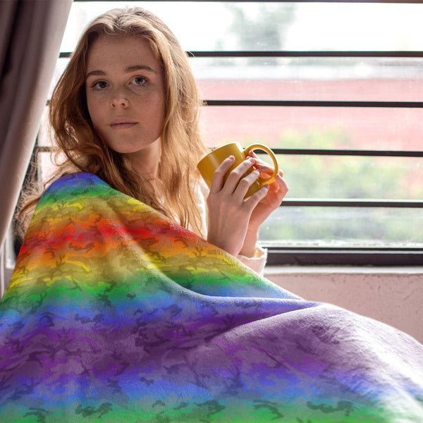 65 MCMLXV LGBT Rainbow Camouflage Print Microfleece Blanket - 65mcmlxv