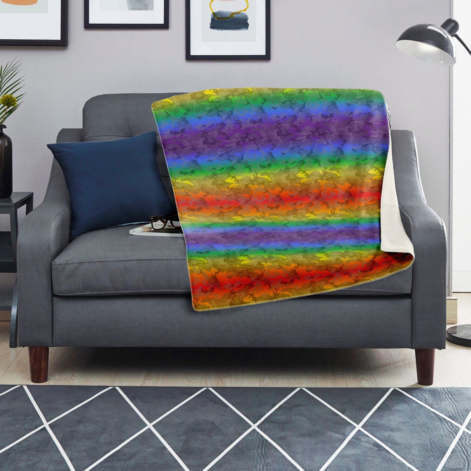 65 MCMLXV LGBT Rainbow Camouflage Print Microfleece Blanket - 65mcmlxv