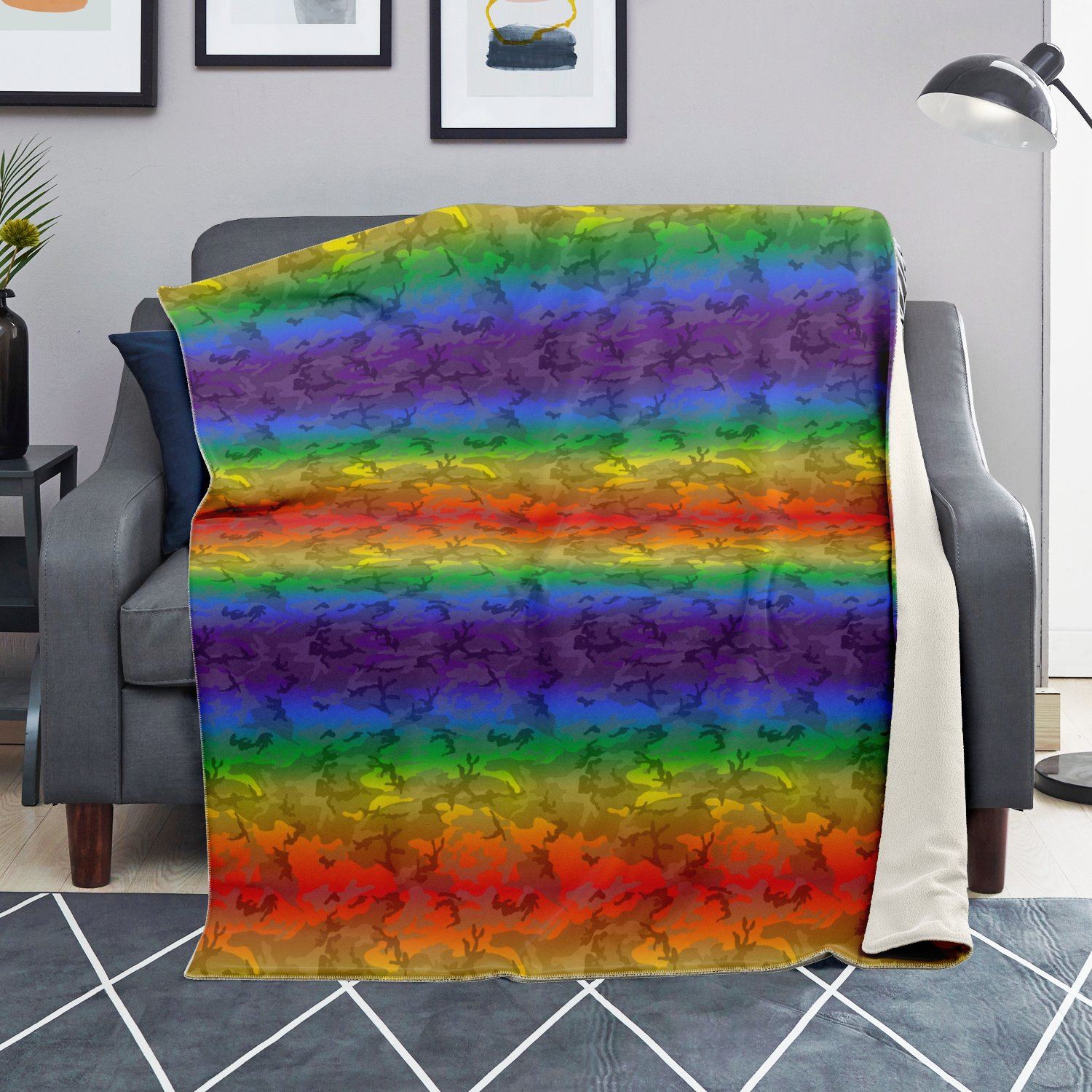 65 MCMLXV LGBT Rainbow Camouflage Print Microfleece Blanket - 65mcmlxv