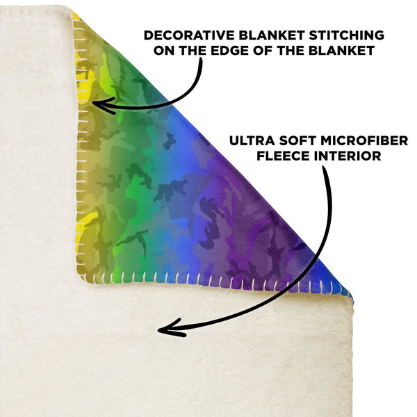 65 MCMLXV LGBT Rainbow Camouflage Print Microfleece Blanket - 65mcmlxv
