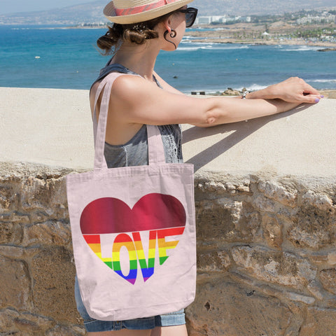 65 MCMLXV LGBT Rainbow Flag Love Heart Print Organic Tote Bag - 65mcmlxv