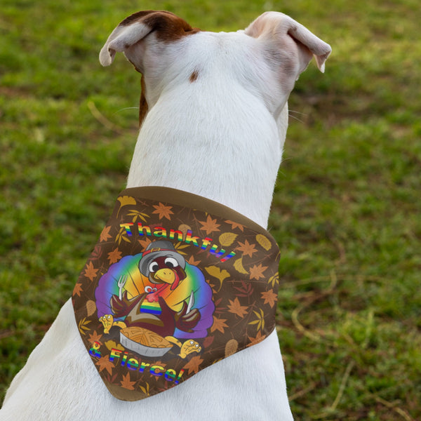 65 MCMLXV LGBT Thankful & Fierce Thanksgiving Turkey Print Pet Bandana Handkerchief 24x24 - 65mcmlxv