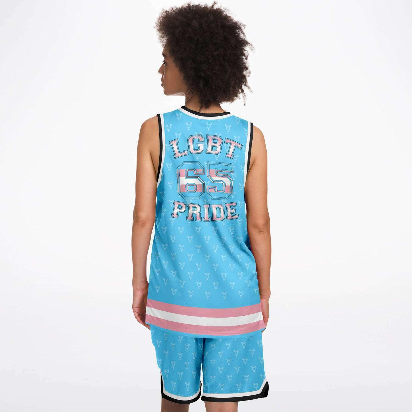 65 MCMLXV LGBT Transgender Pride Flag Print Basketball Jersey and Short Set - 65mcmlxv