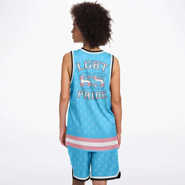 65 MCMLXV LGBT Transgender Pride Flag Print Basketball Jersey and Short Set - 65mcmlxv