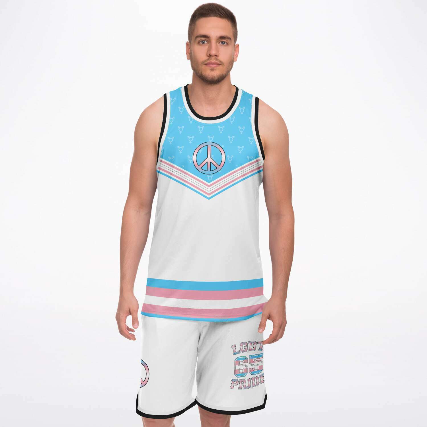 65 MCMLXV LGBT Transgender Pride Flag Print Basketball Jersey and Short Set - 65mcmlxv