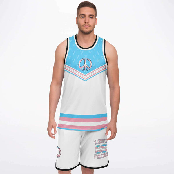 65 MCMLXV LGBT Transgender Pride Flag Print Basketball Jersey and Short Set - 65mcmlxv