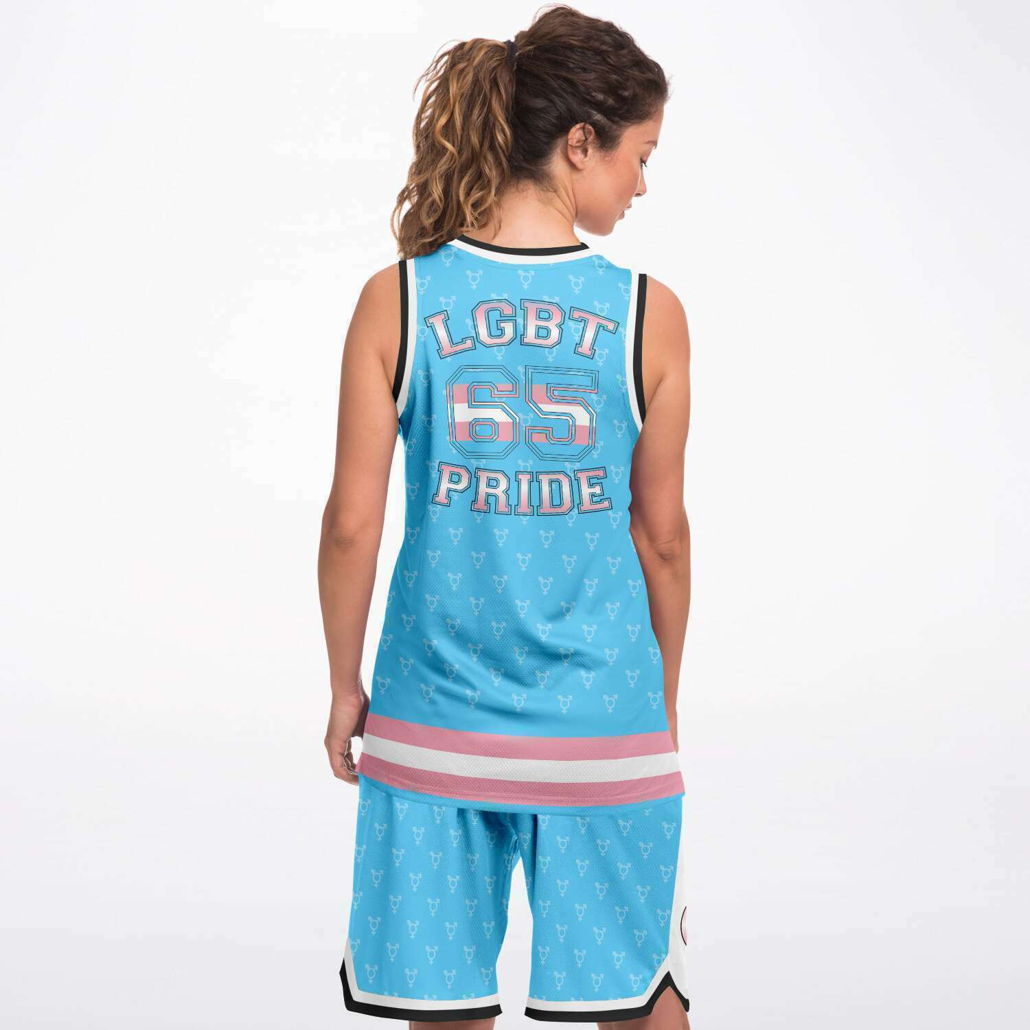 65 MCMLXV LGBT Transgender Pride Flag Print Basketball Jersey and Short Set - 65mcmlxv