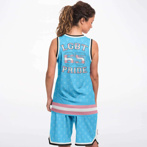65 MCMLXV LGBT Transgender Pride Flag Print Basketball Jersey and Short Set - 65mcmlxv