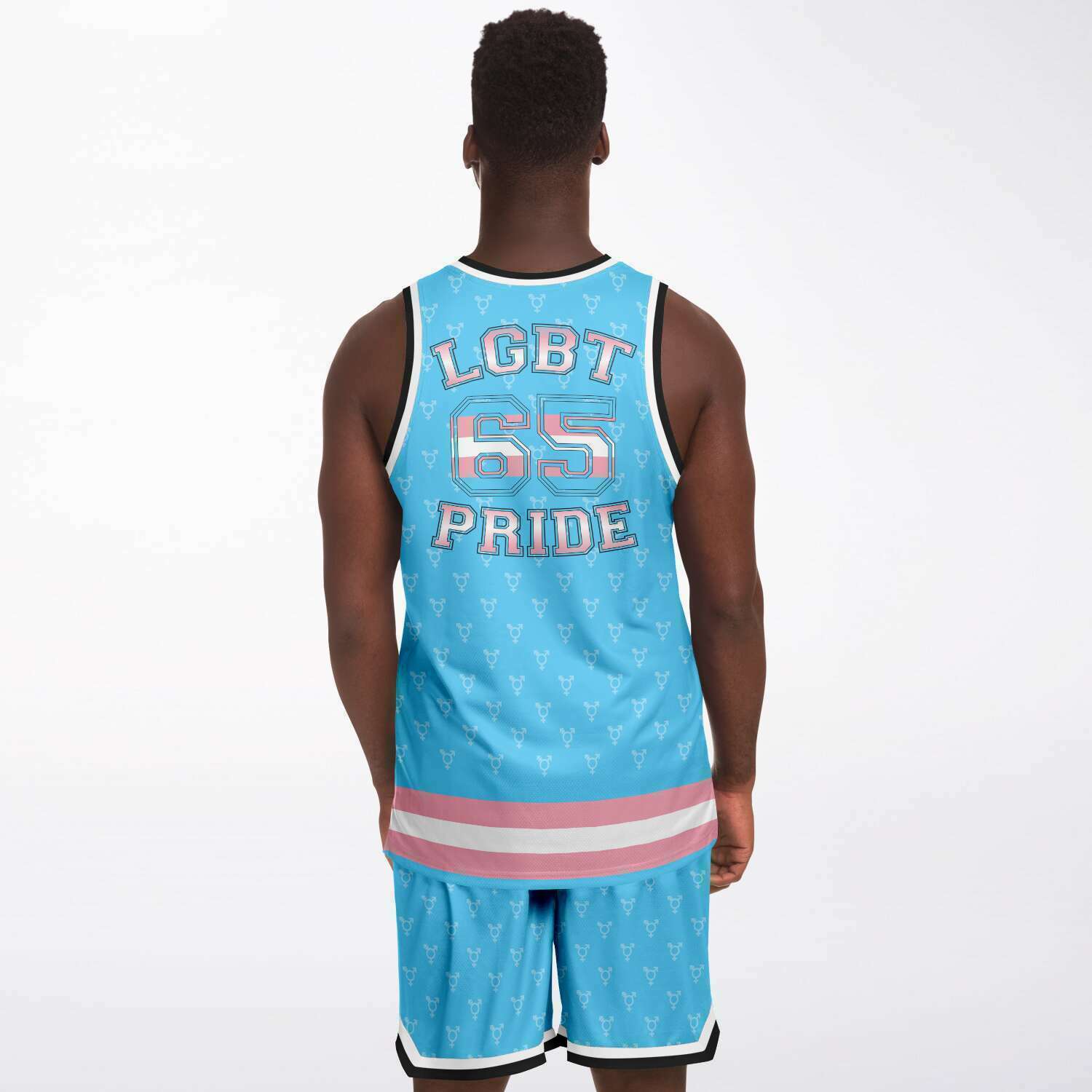 65 MCMLXV LGBT Transgender Pride Flag Print Basketball Jersey and Short Set - 65mcmlxv