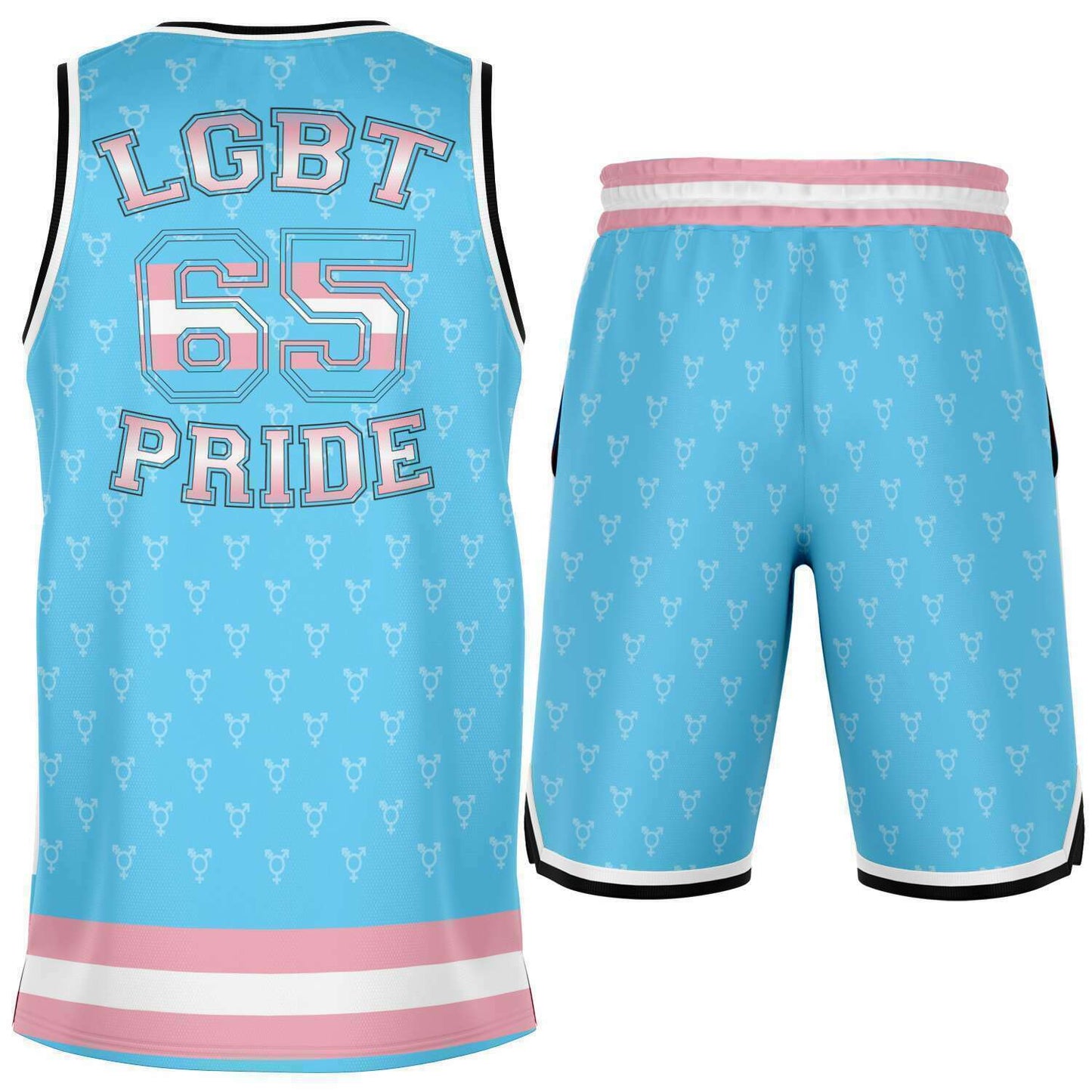 65 MCMLXV LGBT Transgender Pride Flag Print Basketball Jersey and Short Set - 65mcmlxv