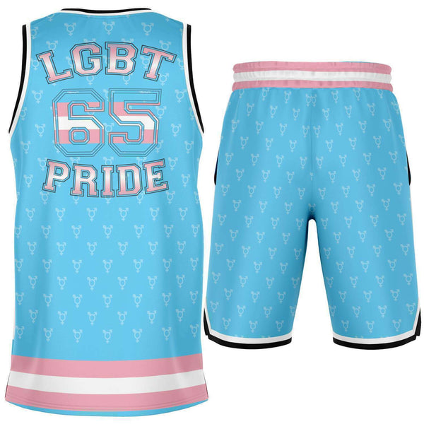 65 MCMLXV LGBT Transgender Pride Flag Print Basketball Jersey and Short Set - 65mcmlxv