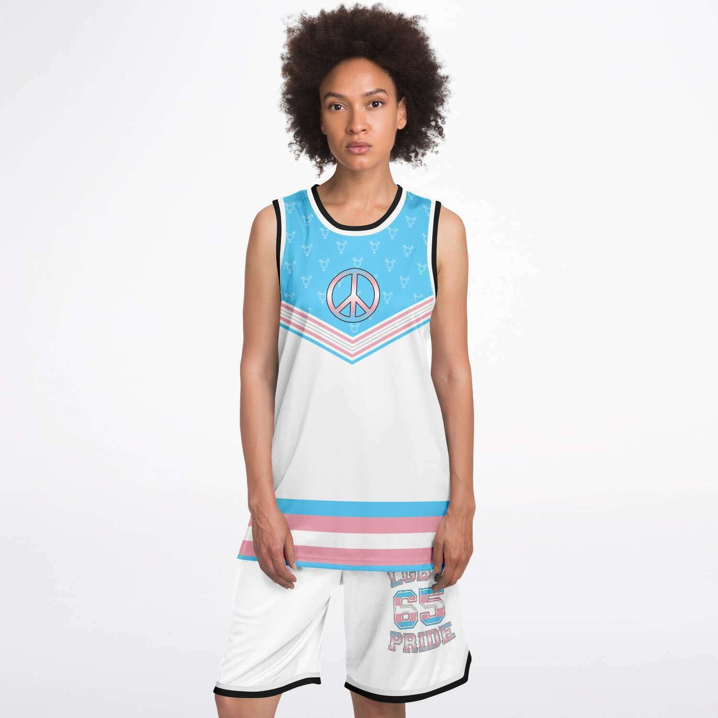 65 MCMLXV LGBT Transgender Pride Flag Print Basketball Jersey and Short Set - 65mcmlxv