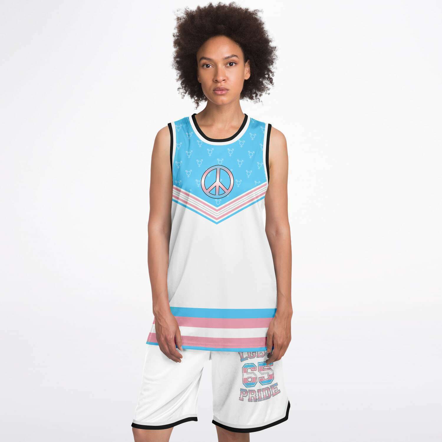 65 MCMLXV LGBT Transgender Pride Flag Print Basketball Jersey and Short Set - 65mcmlxv