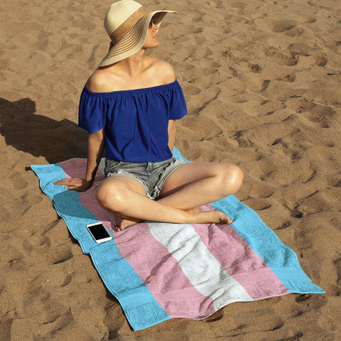 65 MCMLXV LGBT Transgender Pride Flag Print Beach Towel - 65mcmlxv