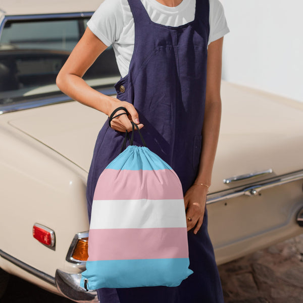 65 MCMLXV LGBT Transgender Pride Flag Print Drawstring Bag - 65mcmlxv