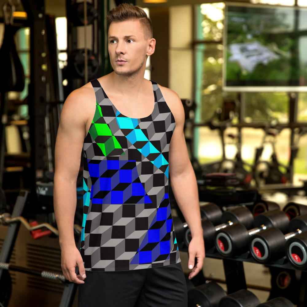 65 MCMLXV Men's 3-D Cubes Printed Tank Top