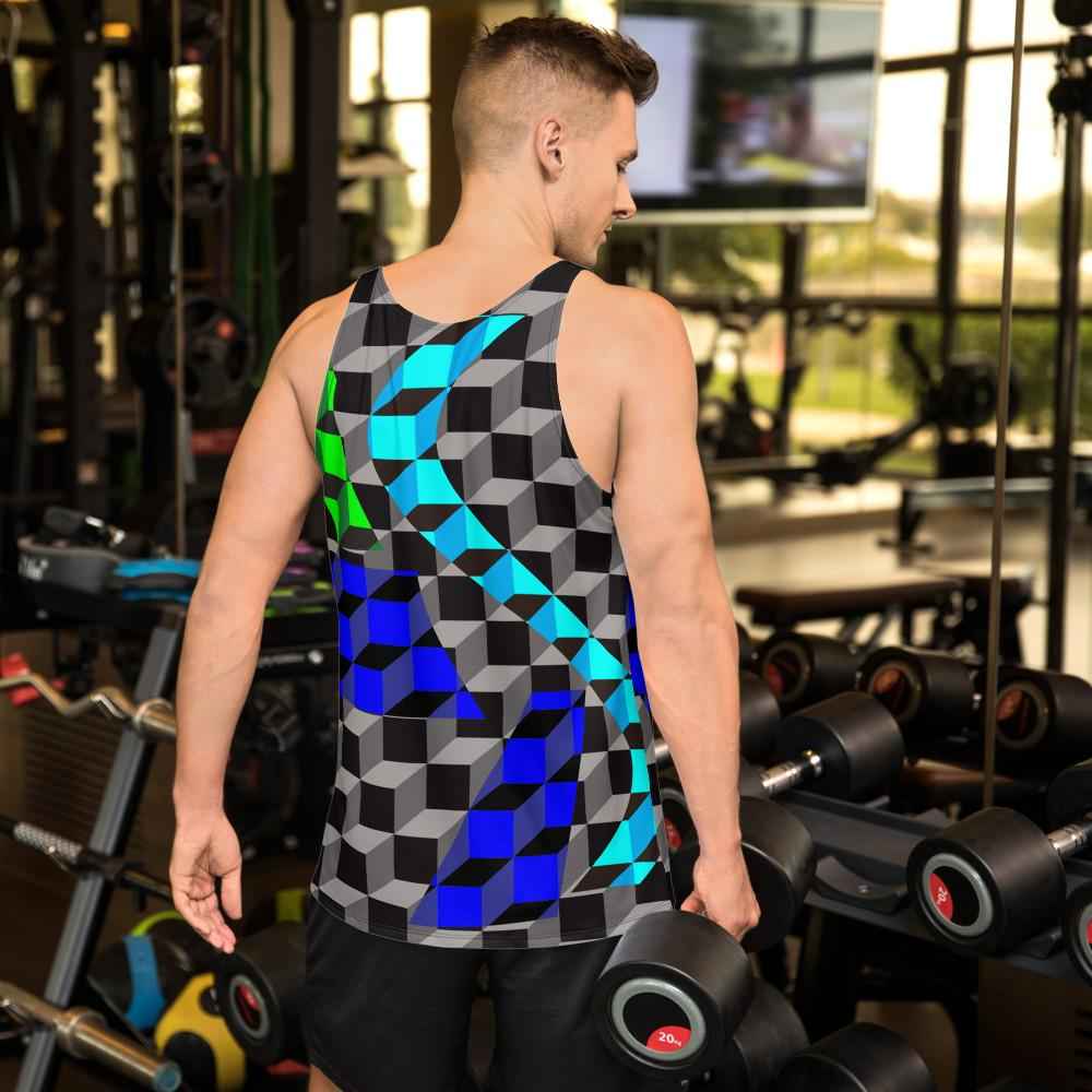 65 MCMLXV Men's 3-D Cubes Printed Tank Top
