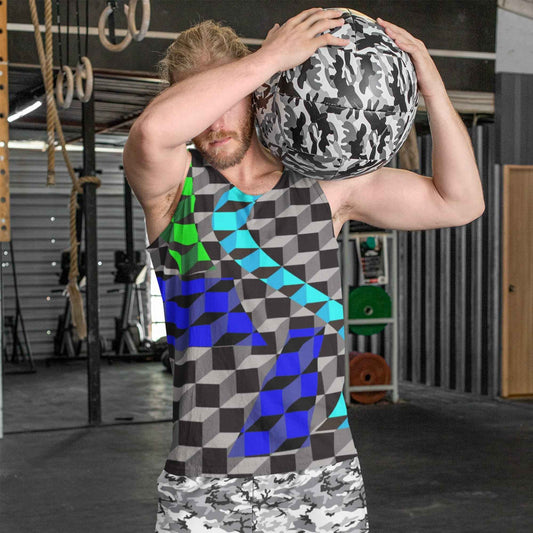 65 MCMLXV Men's 3-D Cubes Printed Tank Top