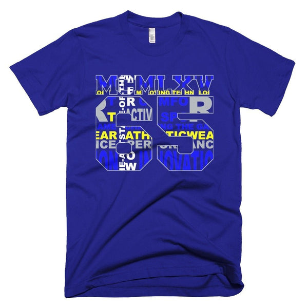 65 MCMLXV Men's Active Typography Varsity Logo Graphic T-Shirt - 65mcmlxv