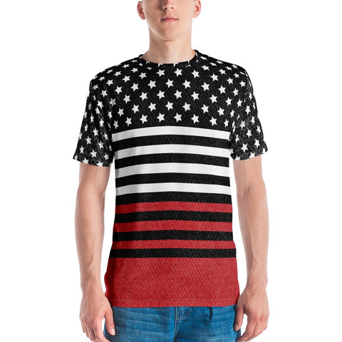 65 MCMLXV Men's Americana Black and Red USA Flag Print T-Shirt - 65mcmlxv