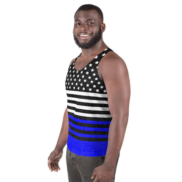 65 MCMLXV Men's Americana Royal and Black USA Flag Printed Tank Top - 65mcmlxv