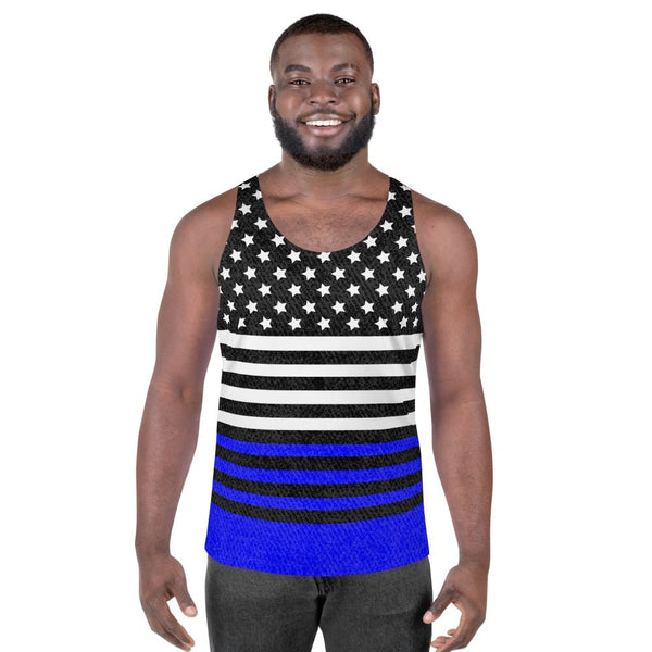 65 MCMLXV Men's Americana Royal and Black USA Flag Printed Tank Top - 65mcmlxv