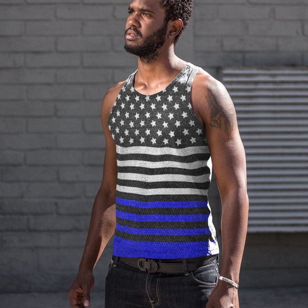 65 MCMLXV Men's Americana Royal and Black USA Flag Printed Tank Top - 65mcmlxv