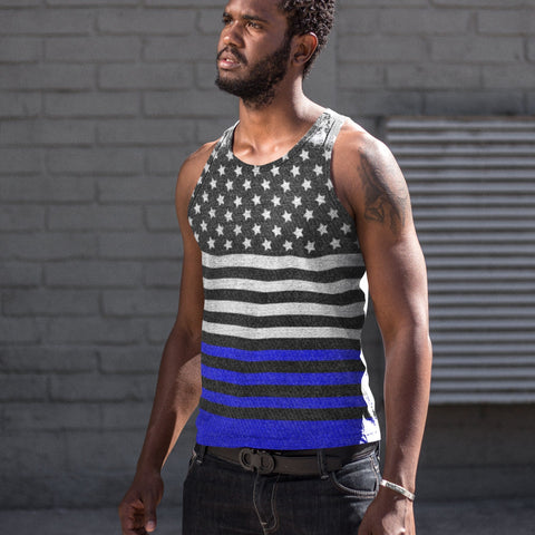 65 MCMLXV Men's Americana Royal and Black USA Flag Printed Tank Top - 65mcmlxv