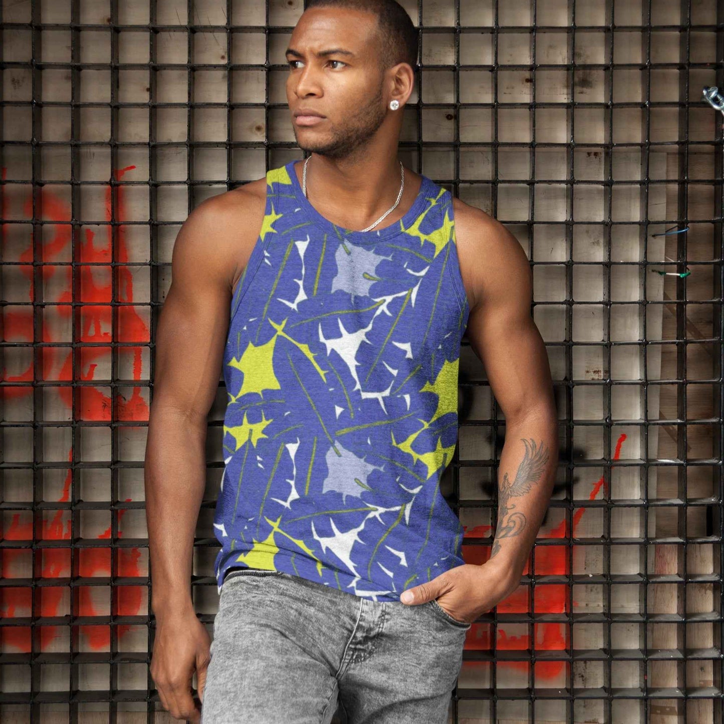 65 MCMLXV Men's Banana Leaf Color Block Print Tank Top
