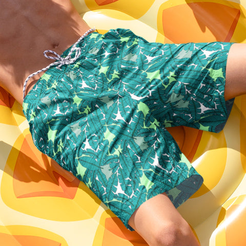 65 MCMLXV Men's Banana Leaf Print Swim Trunk - 65mcmlxv
