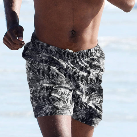 65 MCMLXV Men's Black and White Tropical Print Swim Trunk - 65mcmlxv