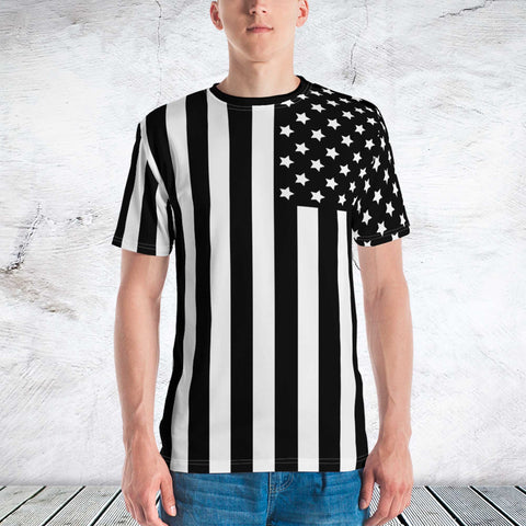 65 MCMLXV Men's Black & White Americana Flag Print T-Shirt - 65mcmlxv