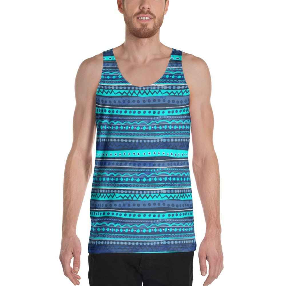 65 MCMLXV Men's Blue Batik Stripe Tank Top