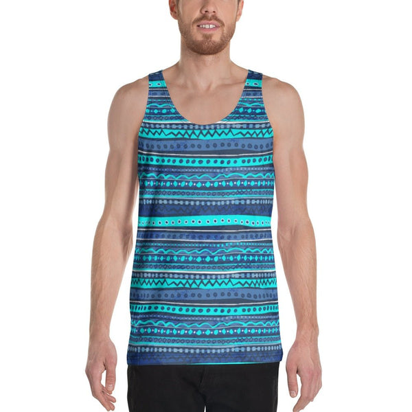 65 MCMLXV Men's Blue Batik Stripe Tank Top - 65mcmlxv