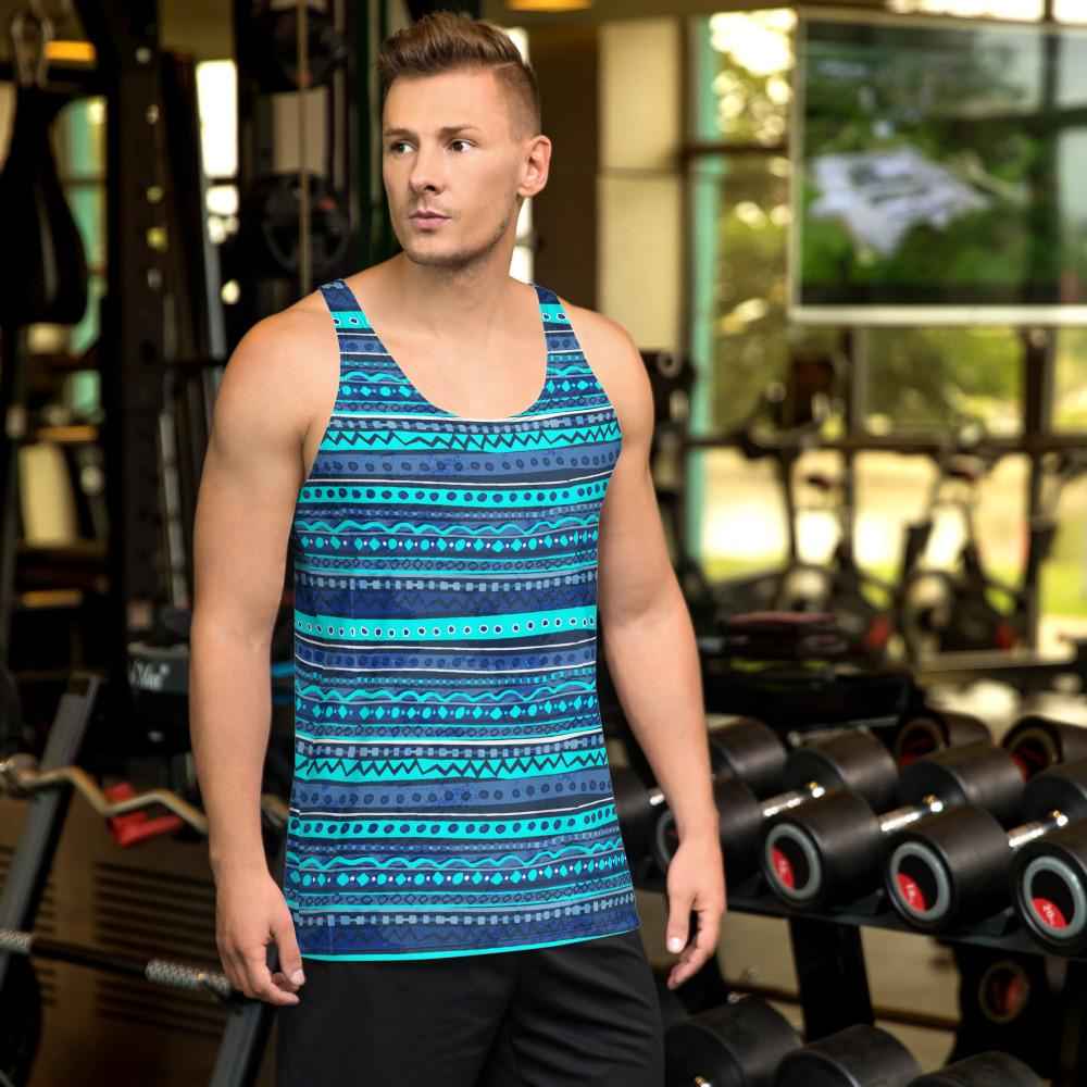 65 MCMLXV Men's Blue Batik Stripe Tank Top