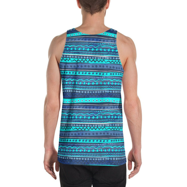 65 MCMLXV Men's Blue Batik Stripe Tank Top - 65mcmlxv