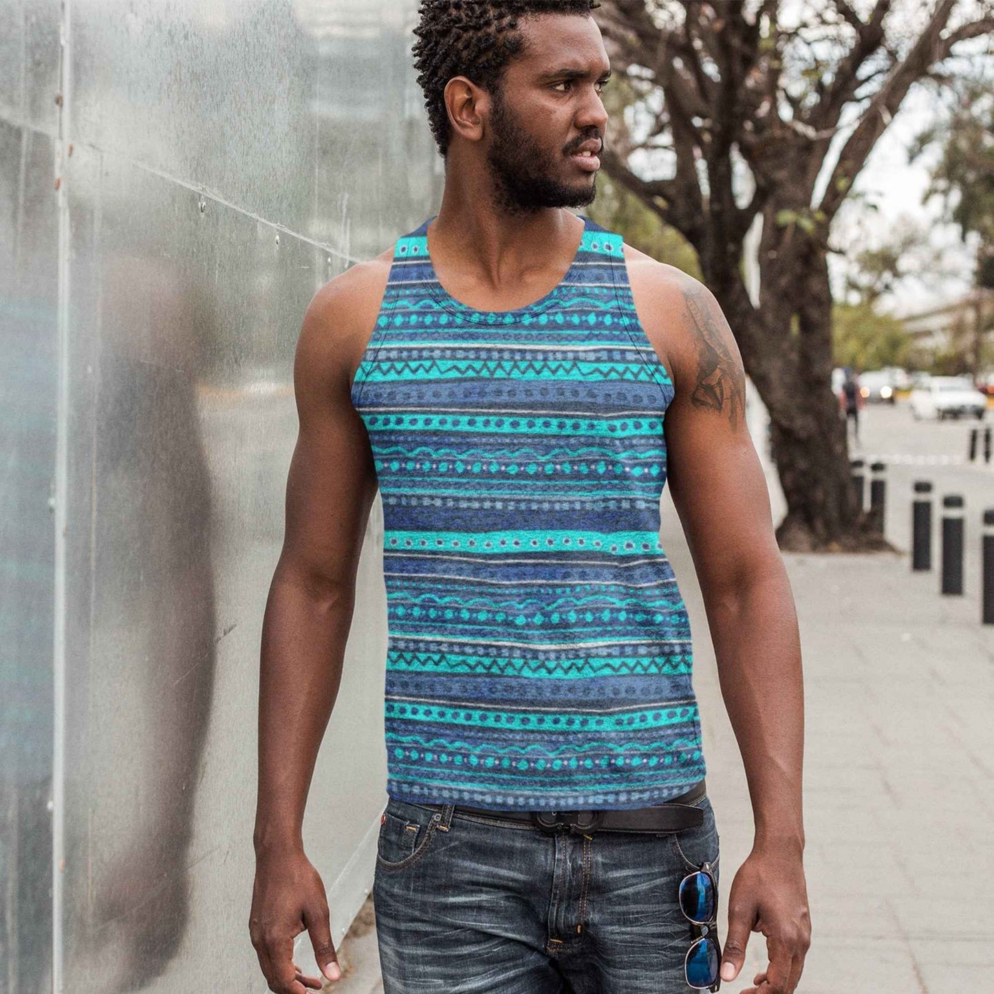 65 MCMLXV Men's Blue Batik Stripe Tank Top