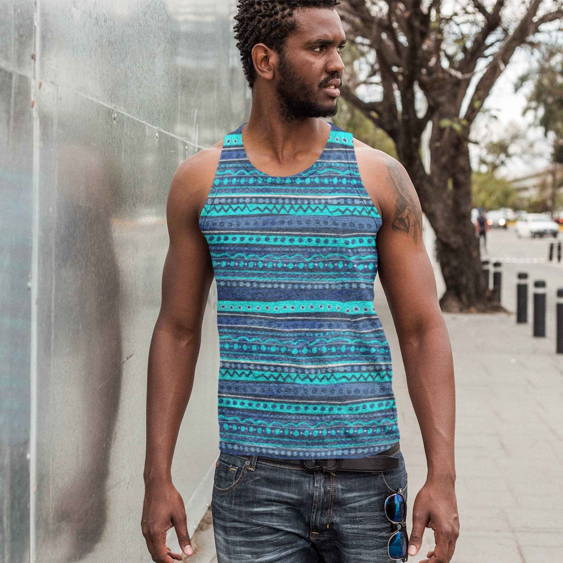 65 MCMLXV Men's Blue Batik Stripe Tank Top
