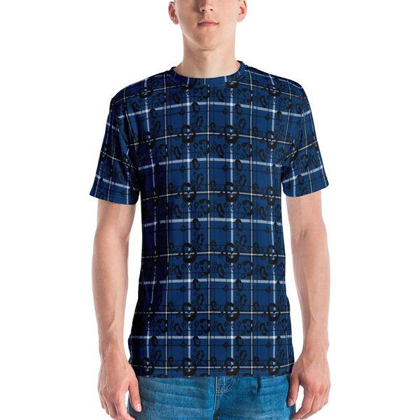 65 MCMLXV Men's Blue Plaid And Leopard Print T-Shirt - 65mcmlxv