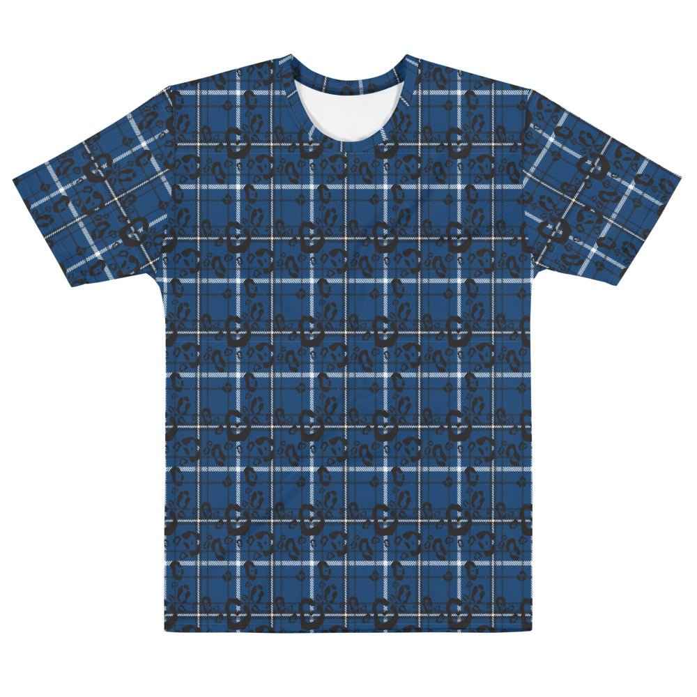 65 MCMLXV Men's Blue Plaid And Leopard Print T-Shirt