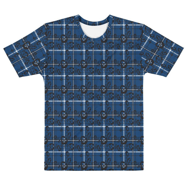 65 MCMLXV Men's Blue Plaid And Leopard Print T-Shirt - 65mcmlxv