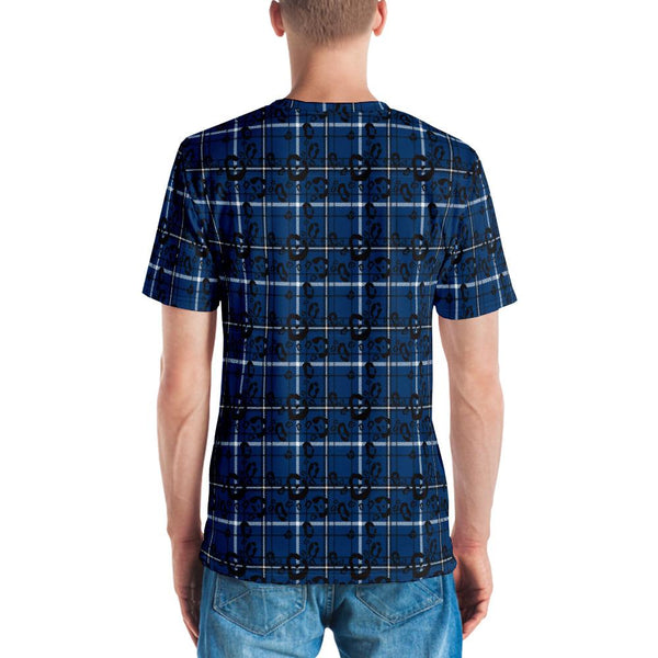 65 MCMLXV Men's Blue Plaid And Leopard Print T-Shirt - 65mcmlxv