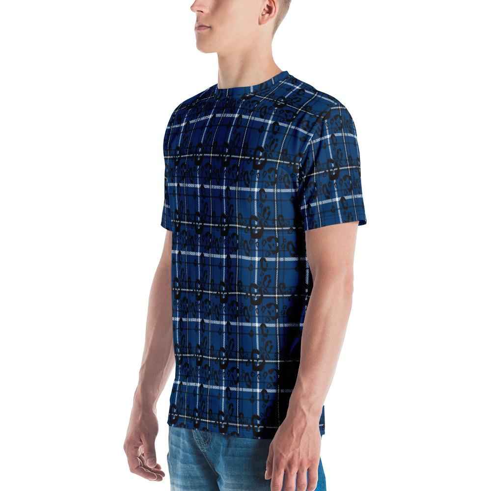 65 MCMLXV Men's Blue Plaid And Leopard Print T-Shirt