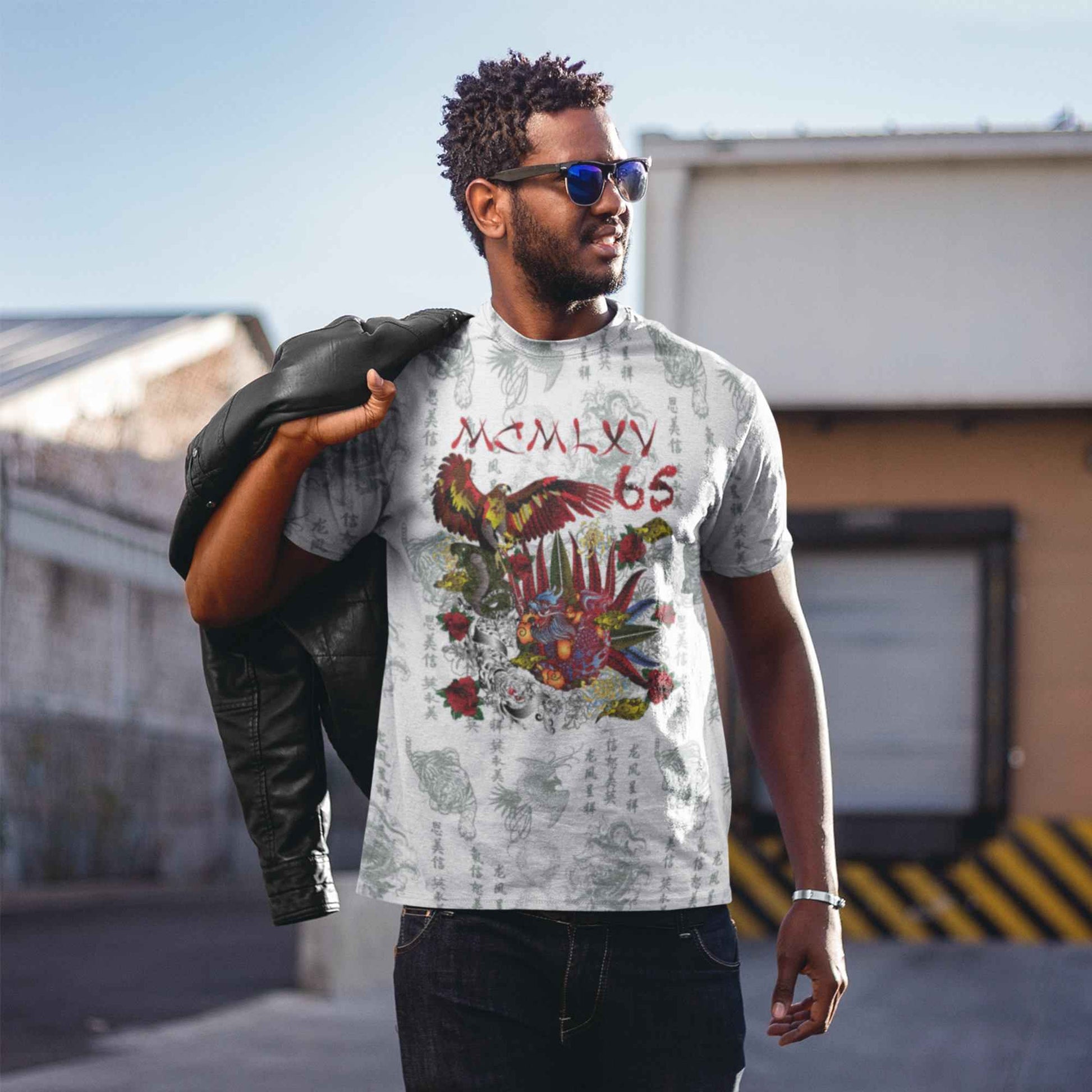 65 MCMLXV Men's "Destroy All Icons" Tattoo Print T-Shirt