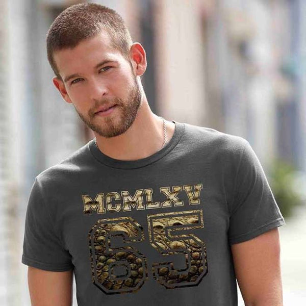 65 MCMLXV Men's Dinosaur Skin Varsity Logo Graphic T-Shirt - 65mcmlxv