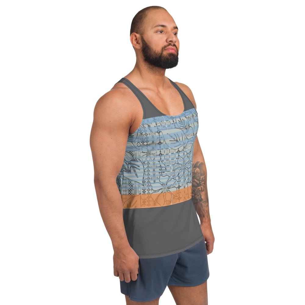 65 MCMLXV Men's Engineered Stripe Tropical Print Tank Top