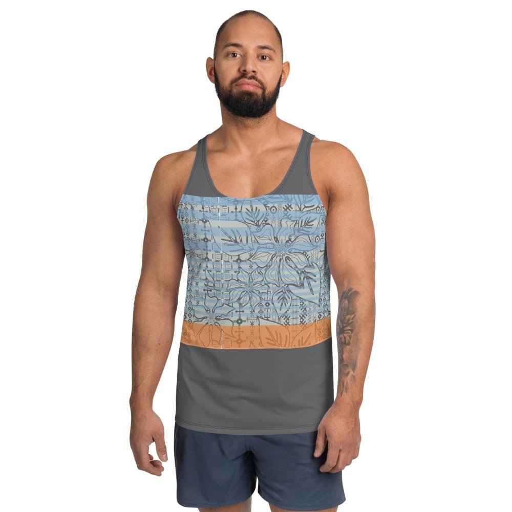 65 MCMLXV Men's Engineered Stripe Tropical Print Tank Top