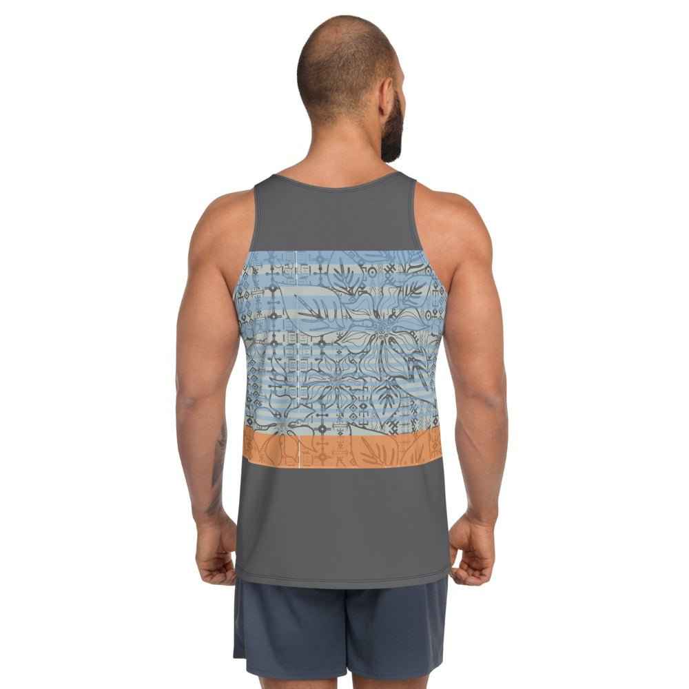 65 MCMLXV Men's Engineered Stripe Tropical Print Tank Top