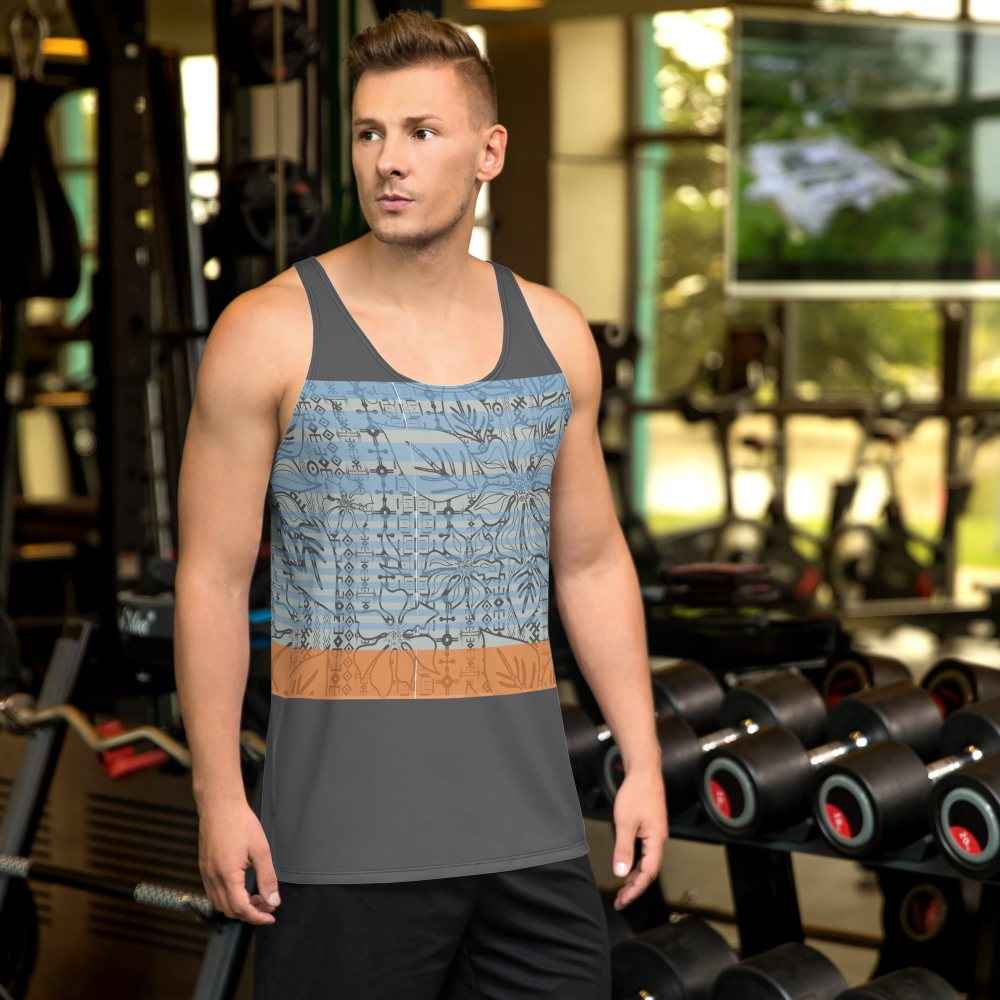 65 MCMLXV Men's Engineered Stripe Tropical Print Tank Top