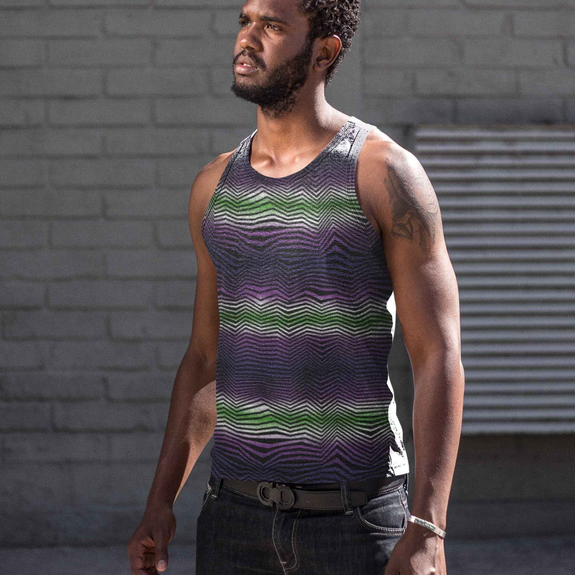 65 MCMLXV Men's Geometric Gradient Wave Tank Top